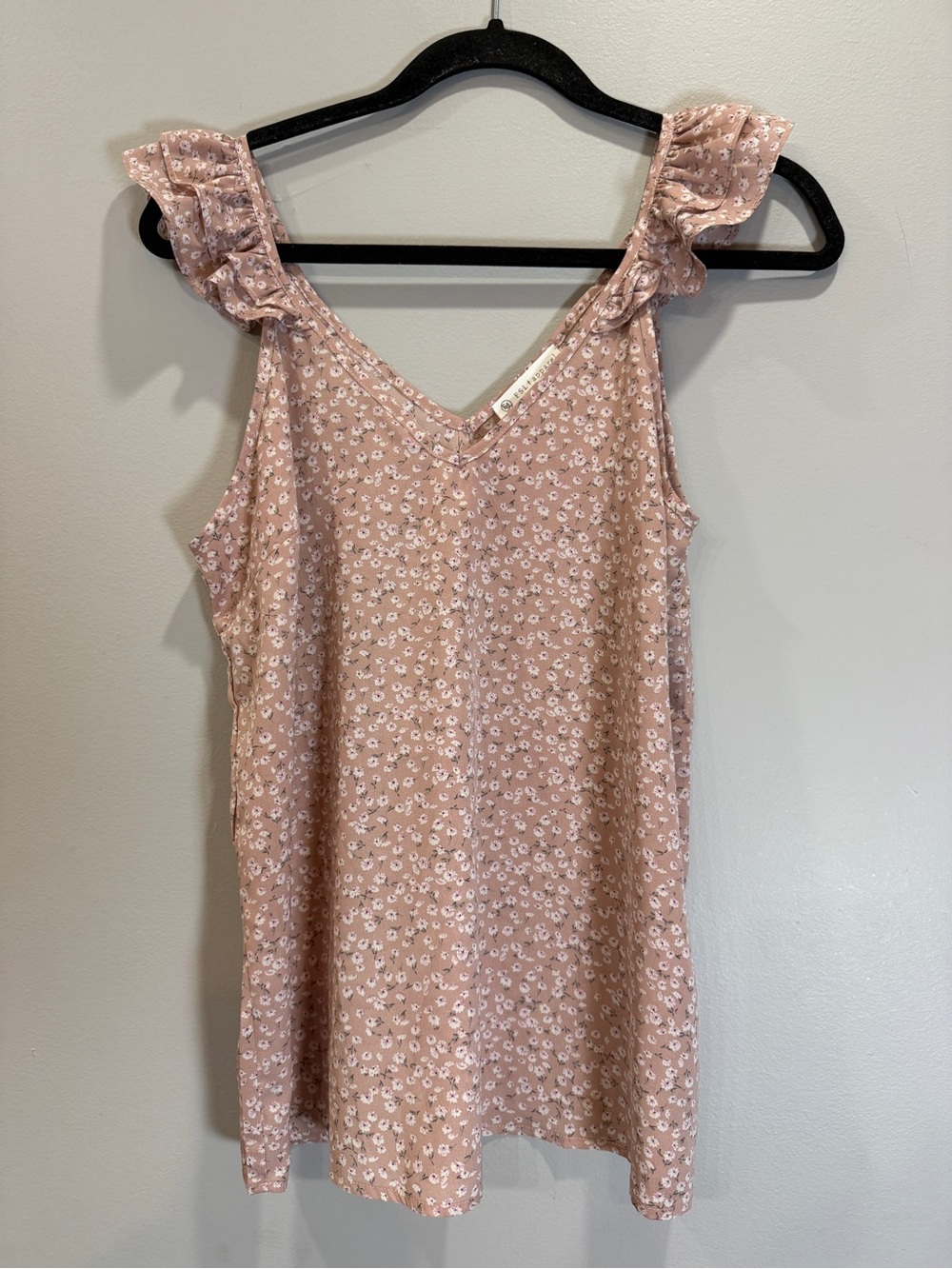 Sleeveless Pink Floral Ruffle-Strap Camisole